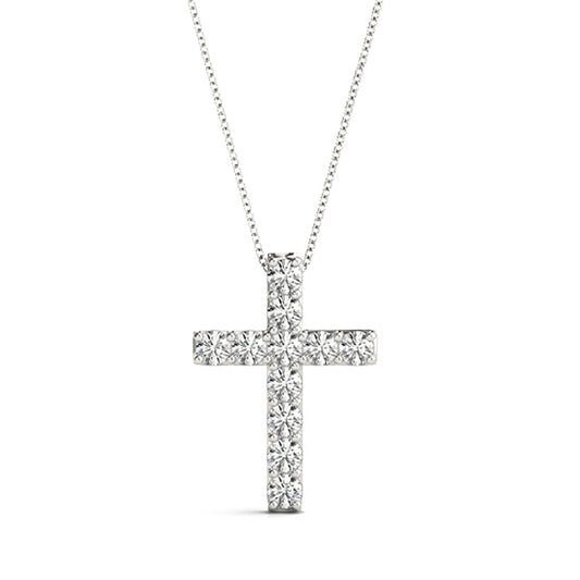 Shared Prong Diamond Cross Pendant